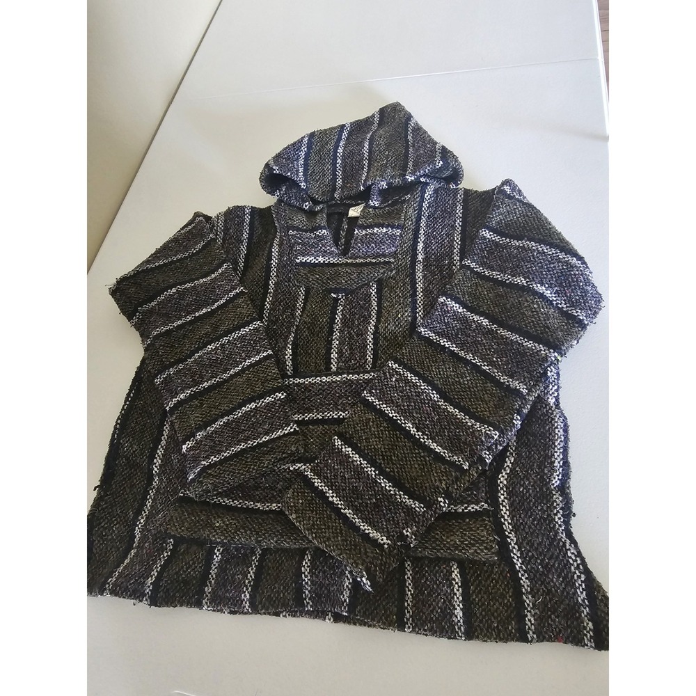 Frank's Textiles Baja Hoodie Mens Small Mexican Drug‎ Rug Pullover Striped